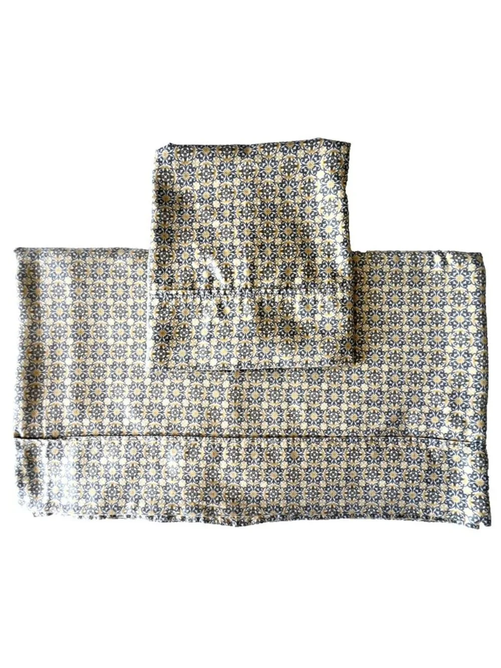 Gray & Yellow 2 pc Sheet Set QUEEN Flat + KING Pillowcase Quatrefoil 100% Cotton